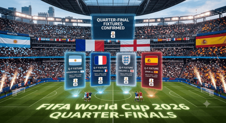 The FIFA World Cup 2026 quarter-final fixtures are confirmed, with Argentina, France, England, Spain and other contenders battling for a place in the semi-finals.