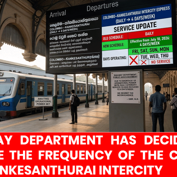 Colombo–Kankesanthurai Intercity Express Train Service Reduced to Four Days a Week