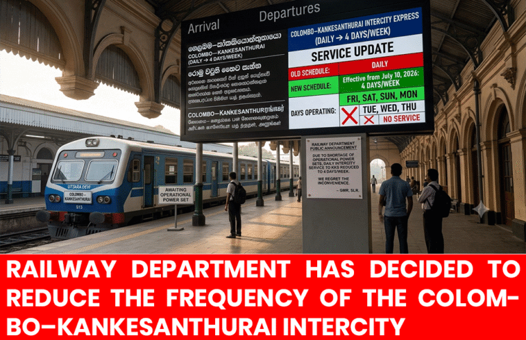 Colombo–Kankesanthurai Intercity Express Train Service Reduced to Four Days a Week