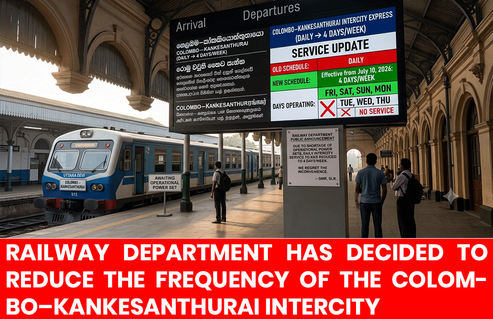 Colombo–Kankesanthurai Intercity Express Train Service Reduced to Four Days a Week