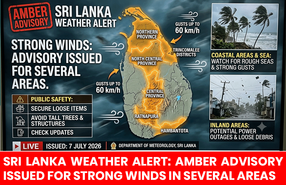Sri Lanka Weather Alert: Amber Advisory Issued for Strong Winds in Several Areas