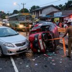 Three people, including a seven-year-old girl, have died after a three-wheeler collided with a car on New Kandy Road in Delgoda, Meegahawatta.