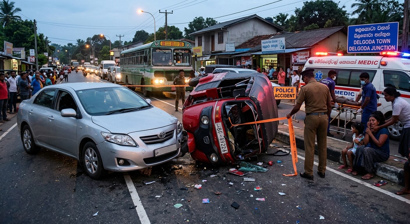Three people, including a seven-year-old girl, have died after a three-wheeler collided with a car on New Kandy Road in Delgoda, Meegahawatta.