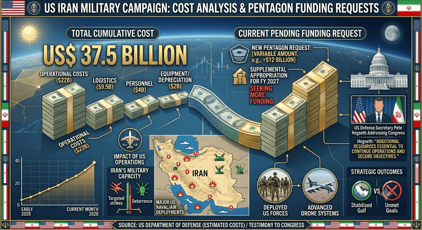 US Iran Military Campaign Costs Reach $37.5 Billion as Pentagon Seeks More Funding